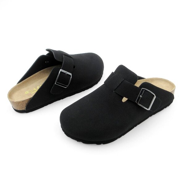 Lurnyet Women Slip On Black Suede Clogs with Buckle Closure Sandal - Picture 4 of 7